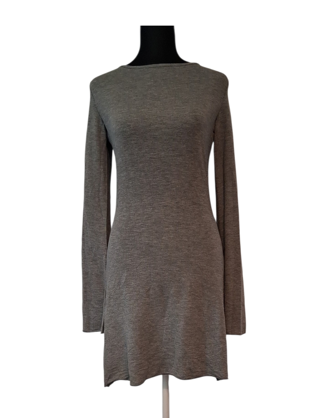 Women's Grey Long-Sleeve Mini Dress – Cozy A-Line Knit, Size (Medium)